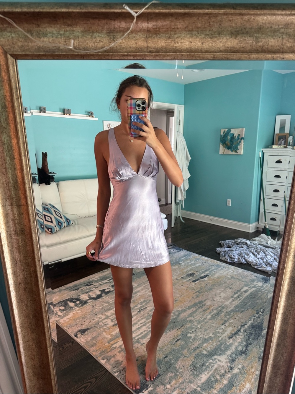 NWT hello molly Satin Slip Mini Dress in Light Lavender - Women